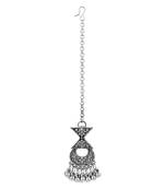 ethnic silver oxidised mang tikka/mathapatti/headpiece with ghungroo for women and girls 