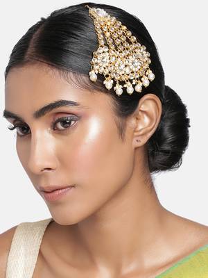 mughal beautiful long pearl kundan jhumar passa/jhoomar maang tikka for women  1