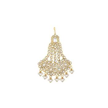 mughal beautiful long pearl kundan jhumar passa/jhoomar maang tikka for women  2