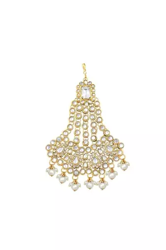 mughal beautiful long pearl kundan jhumar passa/jhoomar maang tikka for women 