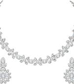 Silver plated crystal ad womens diamond necklace jewelry set with earrings - jewellery collection for weddings