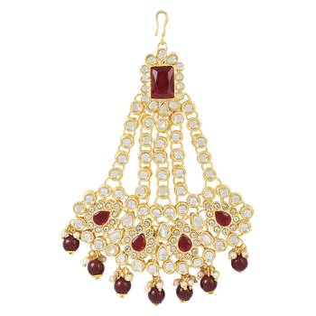 mughal pearl drop kundan jhumar passa/jhoomar maang tikka for women  2