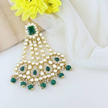 mughal beautiful long pearl kundan jhumar passa/jhoomar maang tikka for women  1