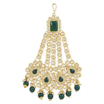 mughal beautiful long pearl kundan jhumar passa/jhoomar maang tikka for women  2