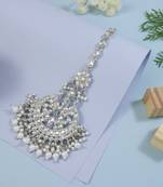 silver plated traditional kundan & pearl handcrafted maang tikka for women/girls 