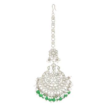 silver plated traditional kundan & pearl handcrafted maang tikka for women/girls  1