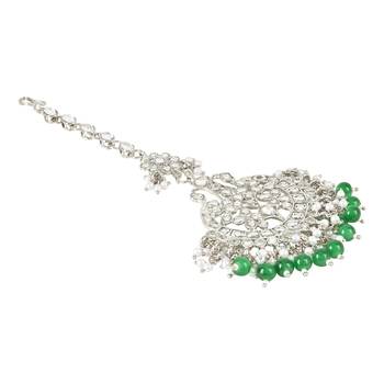 silver plated traditional kundan & pearl handcrafted maang tikka for women/girls  2