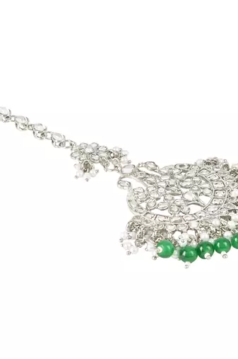 silver plated traditional kundan & pearl handcrafted maang tikka for women/girls 