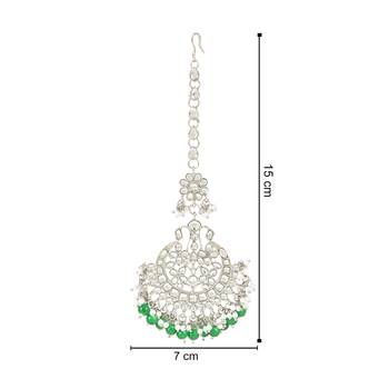 silver plated traditional kundan & pearl handcrafted maang tikka for women/girls  3