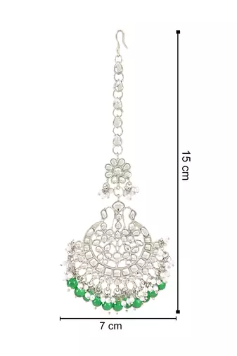 silver plated traditional kundan & pearl handcrafted maang tikka for women/girls 