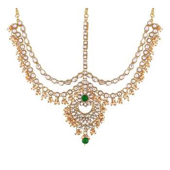traditional kundan & pearl matha patti/maang tikka for women  1