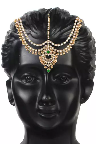traditional kundan & pearl matha patti/maang tikka for women 
