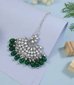 silver oxidised traditional kundan pearl maang tikka for women and girls 