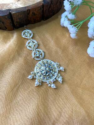 traditional kundan & pearl handcrafted maang tikka for women/girls  1