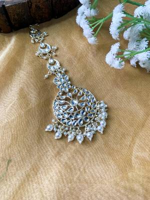 traditional kundan & pearl handcrafted maang tikka for women/girls  1