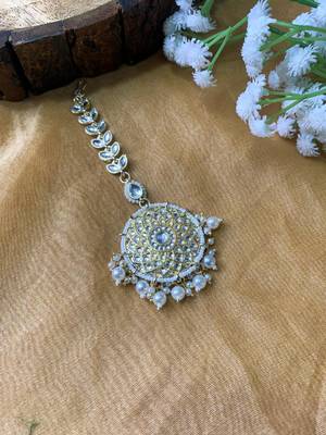 traditional kundan & pearl handcrafted maang tikka for women/girls  1