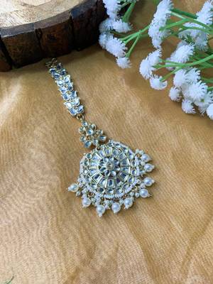 traditional kundan & pearl handcrafted maang tikka for women/girls  1