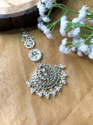 traditional kundan & pearl handcrafted maang tikka for women/girls  1