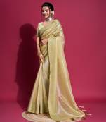 Yellow Woven Self Design Organza Bollywood Sarees With Blouse