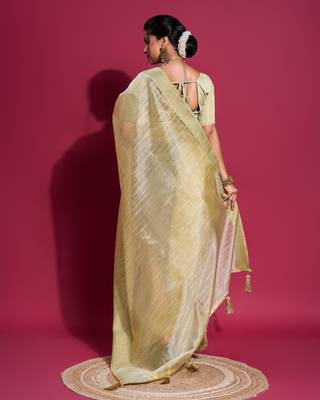 Yellow Woven Self Design Organza Bollywood Sarees With Blouse 2