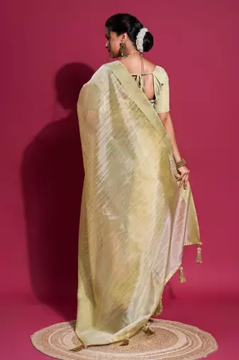 Yellow Woven Self Design Organza Bollywood Sarees With Blouse