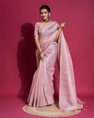 Lavender Woven Self Design Organza Bollywood Sarees With Blouse 1