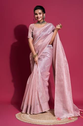 Lavender Woven Self Design Organza Bollywood Sarees With Blouse