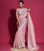 Lavender Woven Self Design Organza Bollywood Sarees With Blouse