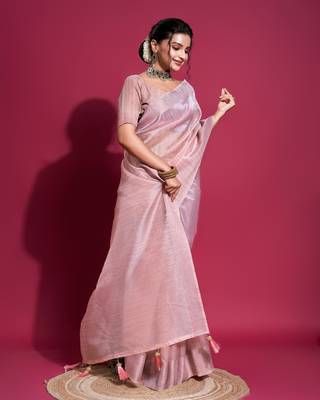 Lavender Woven Self Design Organza Bollywood Sarees With Blouse 2