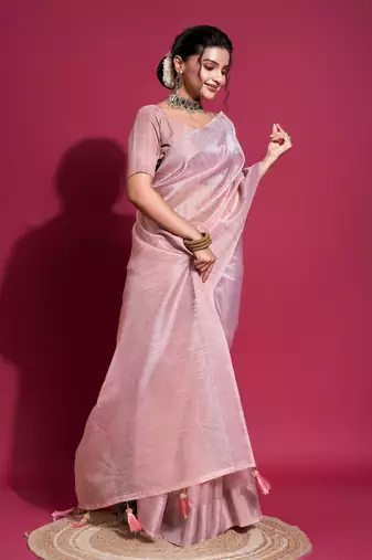 Lavender Woven Self Design Organza Bollywood Sarees With Blouse