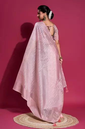 Lavender Woven Self Design Organza Bollywood Sarees With Blouse