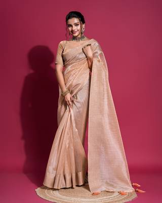 Coral Woven Self Design Organza Bollywood Sarees With Blouse 1