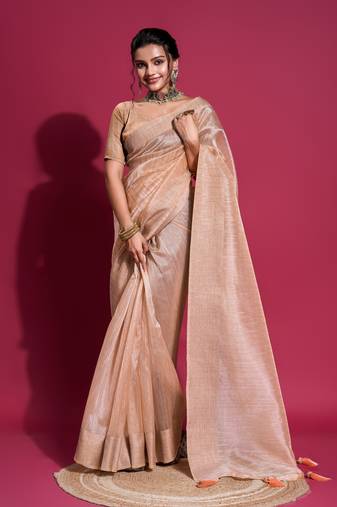 Coral Woven Self Design Organza Bollywood Sarees With Blouse