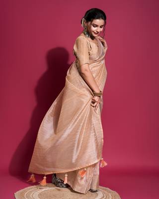 Coral Woven Self Design Organza Bollywood Sarees With Blouse 2