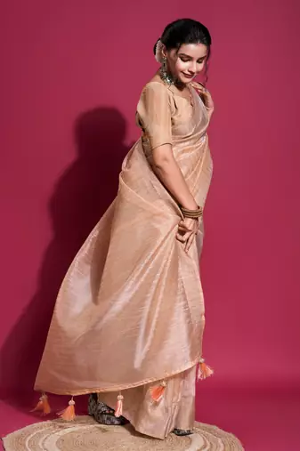 Coral Woven Self Design Organza Bollywood Sarees With Blouse