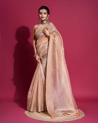 Coral Woven Self Design Organza Bollywood Sarees With Blouse 3