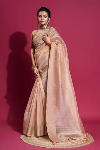 Coral Woven Self Design Organza Bollywood Sarees With Blouse