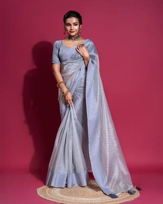 Light Blue Woven Self Design Organza Bollywood Sarees With Blouse 1