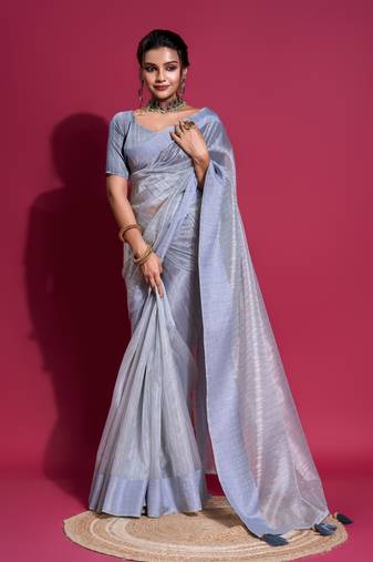 Light Blue Woven Self Design Organza Bollywood Sarees With Blouse