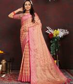 Designer Peach Weaving Zari Tassel Pallu Work Soft Silk Saree