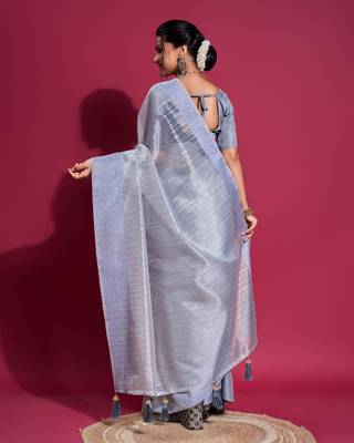 Light Blue Woven Self Design Organza Bollywood Sarees With Blouse 3