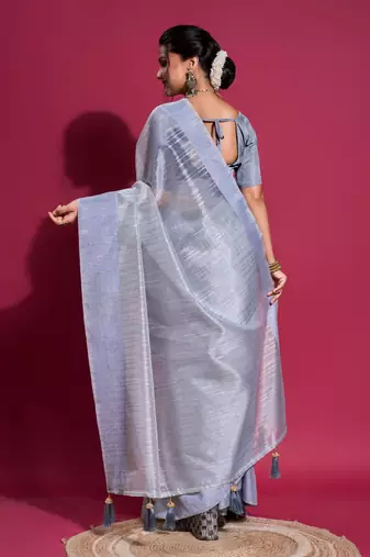 Light Blue Woven Self Design Organza Bollywood Sarees With Blouse
