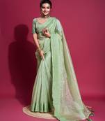 Pista Woven Self Design Organza Bollywood Sarees With Blouse