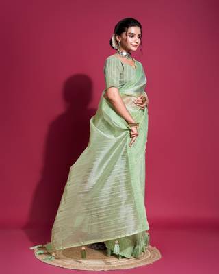 Pista Woven Self Design Organza Bollywood Sarees With Blouse 2
