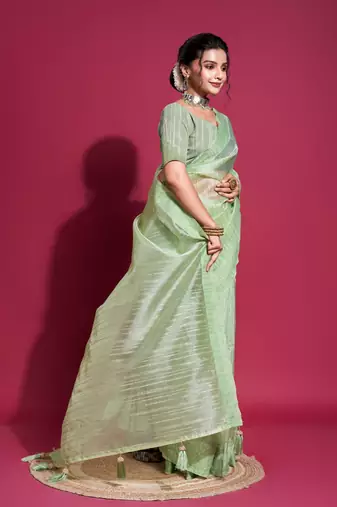 Pista Woven Self Design Organza Bollywood Sarees With Blouse