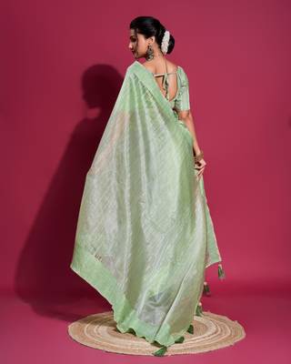 Pista Woven Self Design Organza Bollywood Sarees With Blouse 3