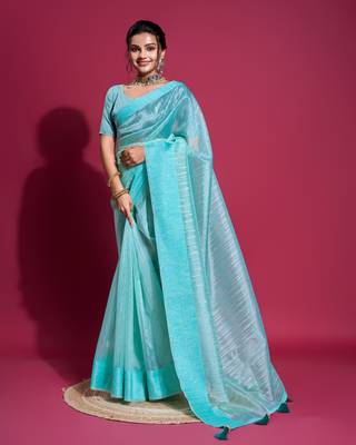 Firozi Woven Self Design Organza Bollywood Sarees With Blouse 1