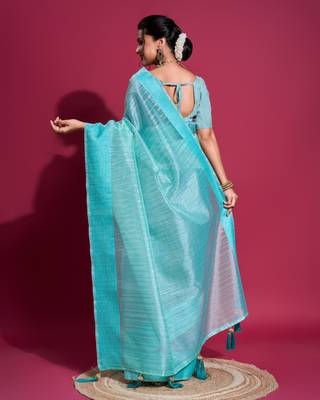 Firozi Woven Self Design Organza Bollywood Sarees With Blouse 3