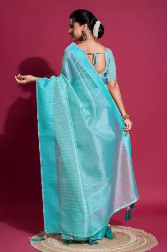 Firozi Woven Self Design Organza Bollywood Sarees With Blouse