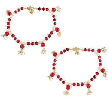 adjustable pearl beads payal anklets jewellery for women & girls  1